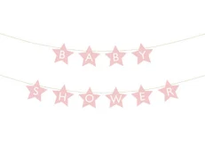 Baner për Baby Shower, 290×16.5 cm, roze e hapur