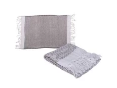 Peshqir fouta për plazh dhe sauna, ngjyrë gri dhe I bardhë, rret