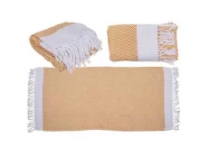 Peshqir fouta premium i verdhë/e bardhë (për sauna dhe plazh)