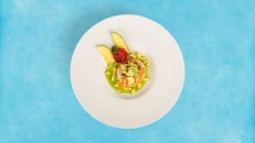Salmon Zgarrë në Shtrat Avokado me Mango & Fruta Pylli