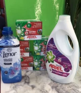 SET ARIEL LIQ 45LARJE+50PODS +LENOR 71LARJE 