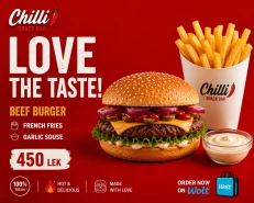 Chilli Beef Burger + French Fries + Garlic Sauce