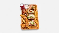 Club Sandwich + French fries + 2 Chicken Fingers + 2 Chicken Win