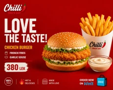 Chilli Chicken Burger + French Fries + Garlic Sauce