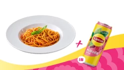 Foodini Spaghetti Pomodori + Lipton Ice Tea Mjedër