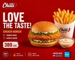 Chilli Chicken Burger + French Fries + Garlic Sauce